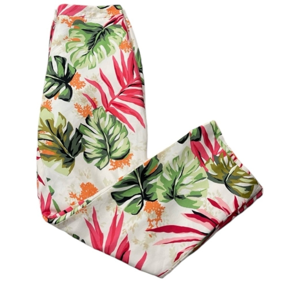 TALBOTS Silk Tropical Palm Leaf Print Pants in White / Pink Size 8 -- GORGEOUS!! - Picture 2 of 8